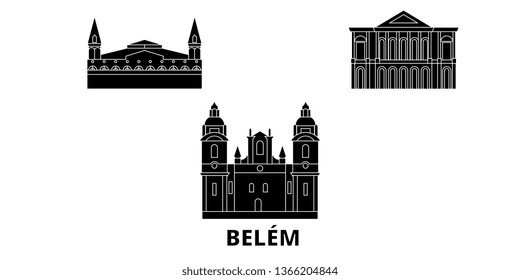 Brazil , Belem flat travel skyline set. Brazil , Belem black city vector illustration, symbol, travel sights, landmarks.