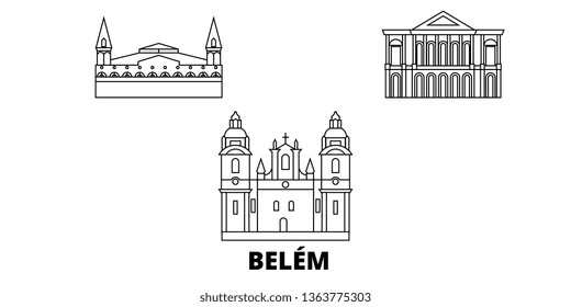 Brazil , Belem line travel skyline set. Brazil , Belem outline city vector illustration, symbol, travel sights, landmarks.