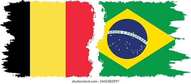 Brazil and Belgium grunge flags connection, vector