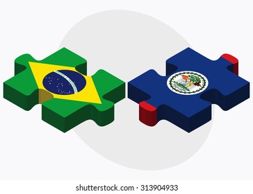 Brazil and Belize Flags in puzzle  isolated on white background