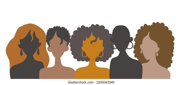 Brazil Black awareness day. Dia da Consciencia Negra. Silhouette faces head ethnic group of black women's. November 20. 