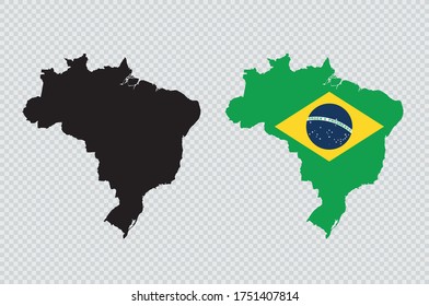 Brazil Black Detailed Map Vector With Brazilian Flag