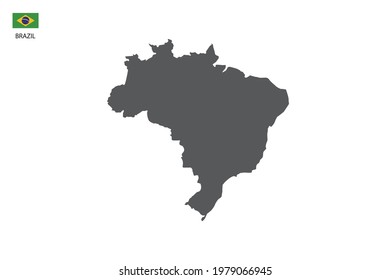 Brazil black shadow map isolated on white background with Brazil icon flag on the left corner.