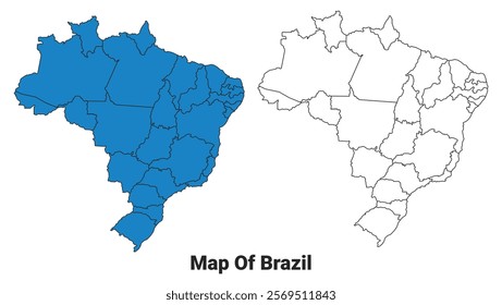 Brazil Blue detailed map border regions outline vector set