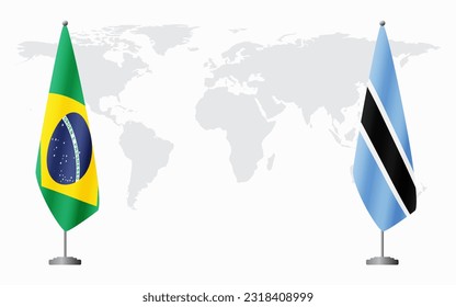 Brazil and Botswana flags for official meeting against background of world map, vector