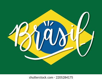 Brazil Brasil flag hand lettering vector soccer cup portuguese