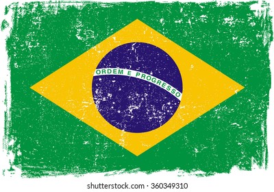 Brazil (Brasil) vector grunge flag isolated on white background.