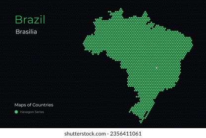 Brasil, Brasilia. Mapa vectorial creativo. Mapas de países. Sudamérica. Serie Hexagon.