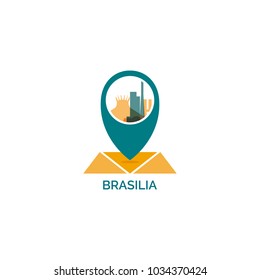 Brazil, Brasilia map pin point geolocation modern skyline shape pointer vector logo icon illustration