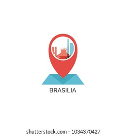 Brazil, Brasilia map pin point geolocation modern skyline shape pointer vector logo icon illustration