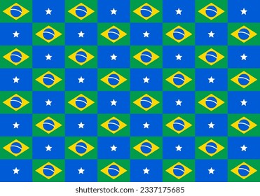 Brazil. Brazilian flag, seamless pattern, vector illustration. Repeatable and stackable. Blue, green, yellow and star. soccer, football, female, male. Championship, cup. Backdrop, background texture.