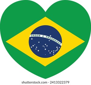 A Brazil Brazilian flag in the shape of a heart design concept illustration