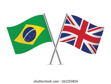 Brazil and Britain flags. Brazilian and British flags isolated on white background. Vector icon set. Vector illustration. 