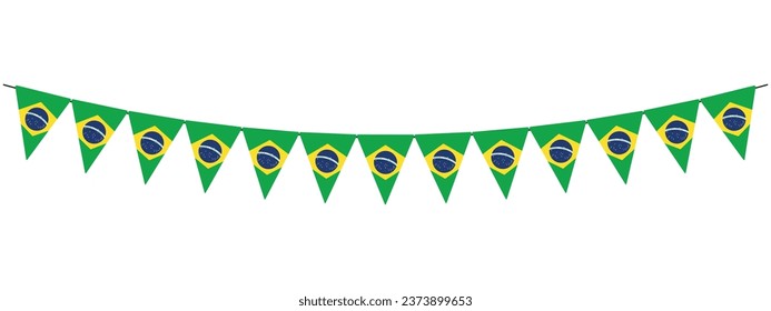 Brazil bunting garland with brazilian pennants, string of triangular flags, vector decorative element