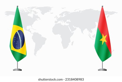 Brasiliens und Burkina Faso-Flaggen für offizielle Treffen auf der Grundlage der Weltkarte, Vektorgrafik