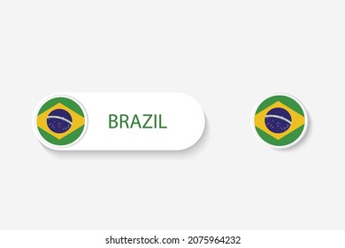 Brazil button flag in illustration of oval shaped with word of Brazil. And button flag Brazil. 