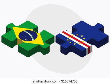 Brazil and Cabo Verde Flags in puzzle  isolated on white background 