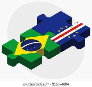 Brazil and Cabo Verde Flags in puzzle  isolated on white background 