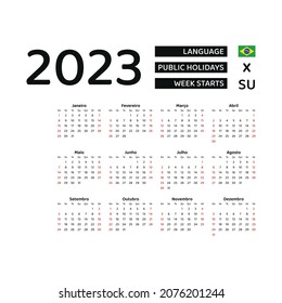 Brazil calendar  2023 illustration vector graphic design. The week starts on Sunday. Portuguese language.