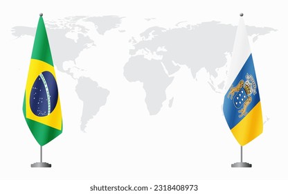 Brazil and Canary Islands flags for official meeting against background of world map, vector