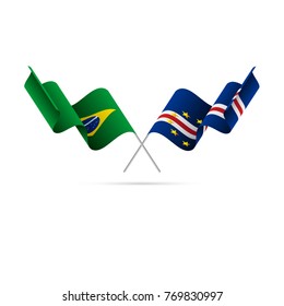 Brazil and Cape Verde flags crossed. Vector illustration.