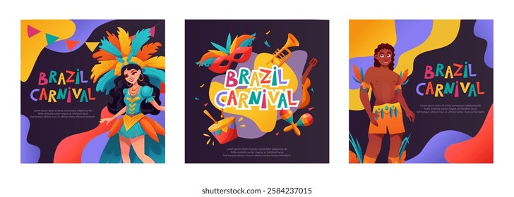 Brazil carnaval background set. Template for design for Carnival in Rio de Janeiro. Vector illustration.	