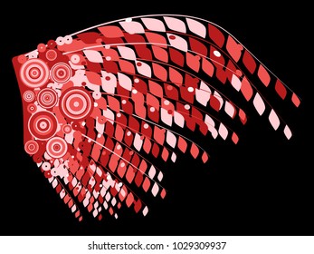 Brazil Carnival. Beautiful Red Feathers with Sequins. Ornaments for the Carnival. Decoration for Masquerade. Wing for Rio Carnival, Illustration, Poster, Banner, Invisibility, Carnival Costume.