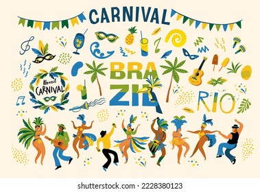 Brazil carnival. Big vector clipart. Isolated illustrations for carnival concept and other use