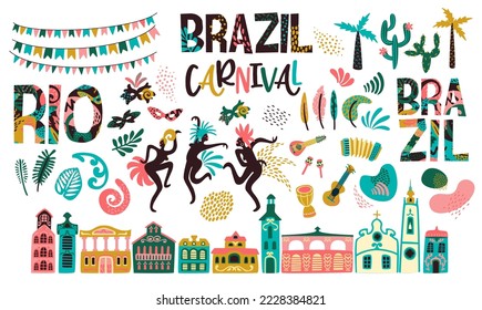 Carnaval de Brasil. Gran cliparte vector. Ilustraciones aisladas para el concepto de carnaval y otros usos