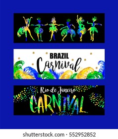 Brazil Carnival. Bright festive banners trending abstract style. Vector illustration.