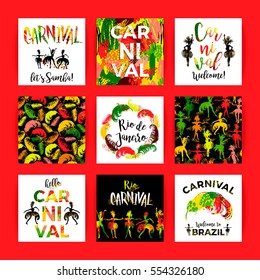 Brazil Carnival. Bright festive templates for carnival concept in trending abstract style. Vector illustration.