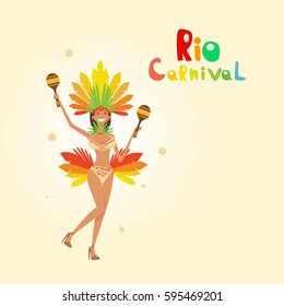 Brazil Carnival Colorful Rio Holiday Party Celebration Flat Vector Illustration