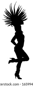 Brazil carnival dancer vector silhouette isolated on white background. Rio De Janeiro street carnival entertainment. Attractive lady in costume ball. Pretty woman sensual erotic dance entertainment.