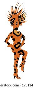 Brazil carnival dancer vector silhouette illustration isolated on white background. Rio De Janeiro entertainment. Attractive lady in animal print jaguar costume. Pretty woman sensual erotic dance.