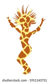 Brazil carnival dancer vector silhouette illustration isolated on white background. Rio De Janeiro entertainment. Attractive lady in animal print giraffe costume. Pretty woman sensual erotic dance.