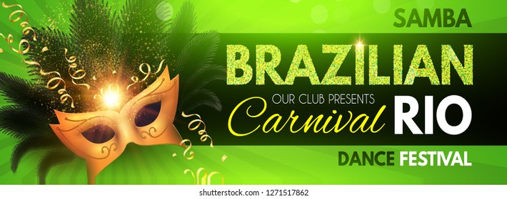 Brazil Carnival Flyer Template with Mask. Hot Party Design. Vector illustration