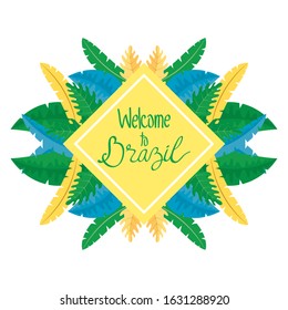 brazil carnival frame with lettering and feathers vector illustration design