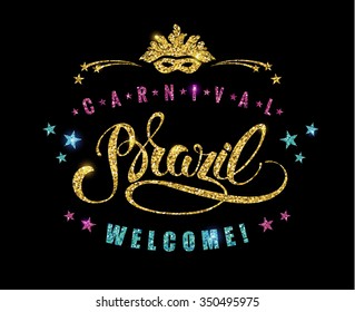 Brazil Carnival glittering lettering design. Vector illustration