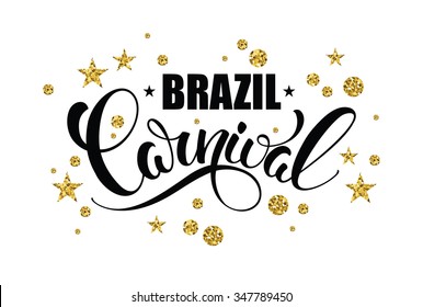 Brazil Carnival gold glittering lettering design. Vector illustration 