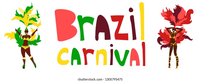 Brazil carnival, horizontal banners, poster template set isolated on white background. Use for web, print. Vector illustration