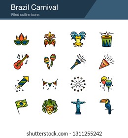 Brazil Carnival icons. Filled outline design. For presentation, graphic design, mobile application, web design, infographics, UI. Vector illustration.