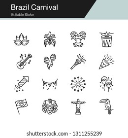 Brazil Carnival icons. Modern line design. For presentation, graphic design, mobile application, web design, infographics, UI. Editable Stroke. Vector illustration.