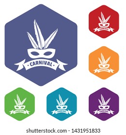 Brazil carnival icons vector colorful hexahedron set collection isolated on white