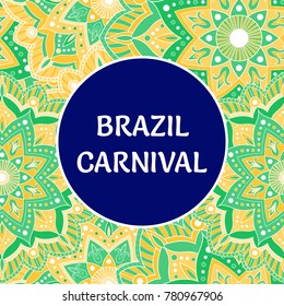 Brazil Carnival illustration vector. Colorful tropical flowers background. Festive design for Rio de Janeiro banner, dance show poster, cards or music festival flyer.