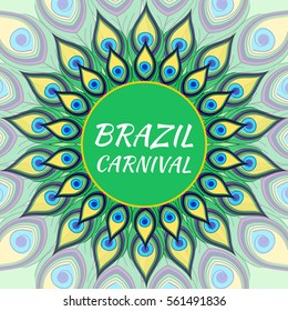 Brazil Carnival illustration vector. Tropical peacock background. Design for greetings cards, banner or flyer.