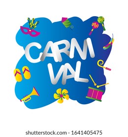 brazil carnival mask fireworks maracas drum trumpet flip flops feather flower. vector illustration