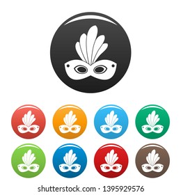 Brazil carnival mask icons set 9 color vector isolated on white for any design