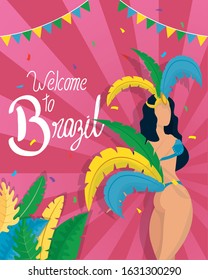 brazil carnival poster with beautiful garota vector illustration design