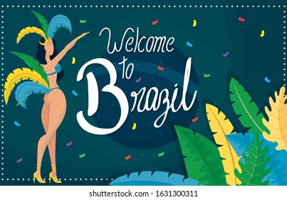 brazil carnival poster with beautiful garota vector illustration design