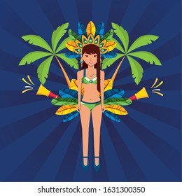 brazil carnival poster with beautiful garota dancing vector illustration design